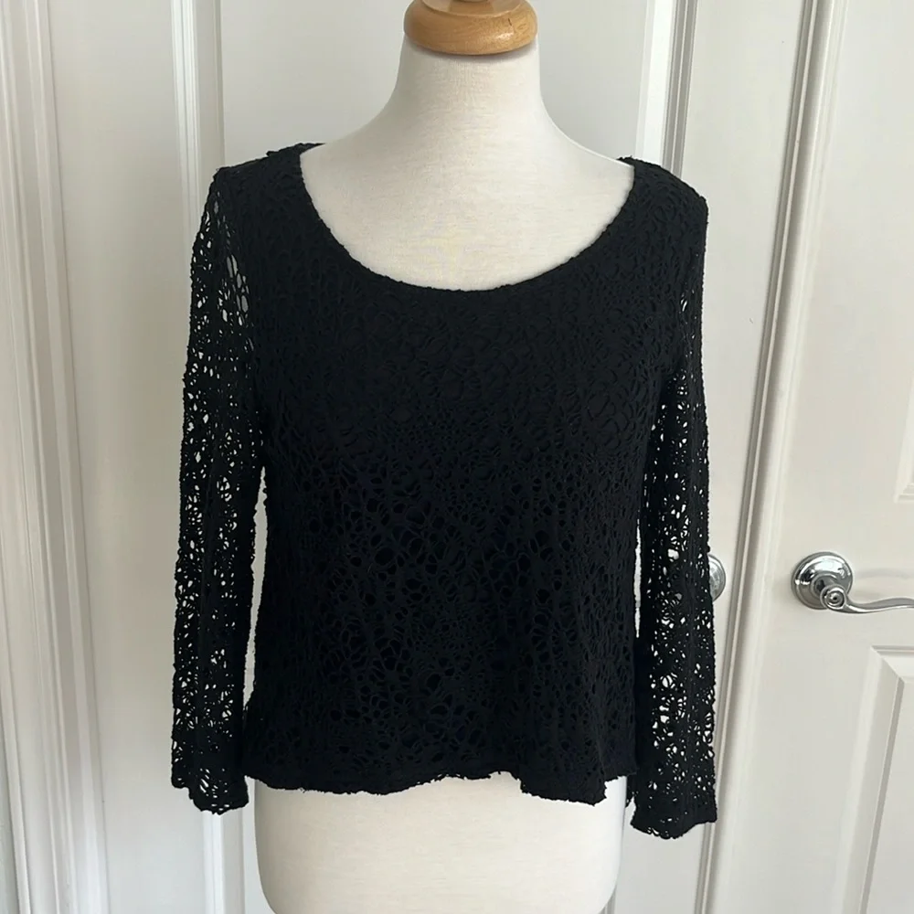 Free People Black Crochet Top Size Small
